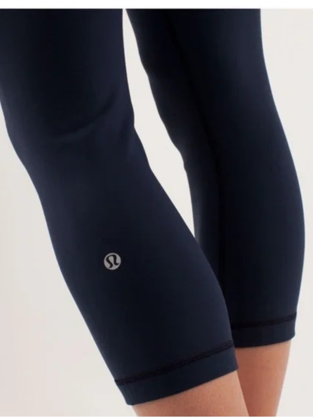 Lululemon Astro cropped Navy Leggings with Coral striped Foldover Waistband - Picture 5 of 10